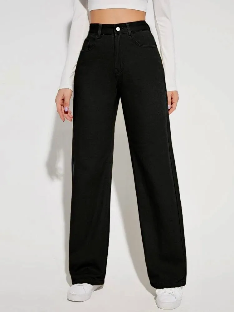 Black Wide Leg High Rise Jeans