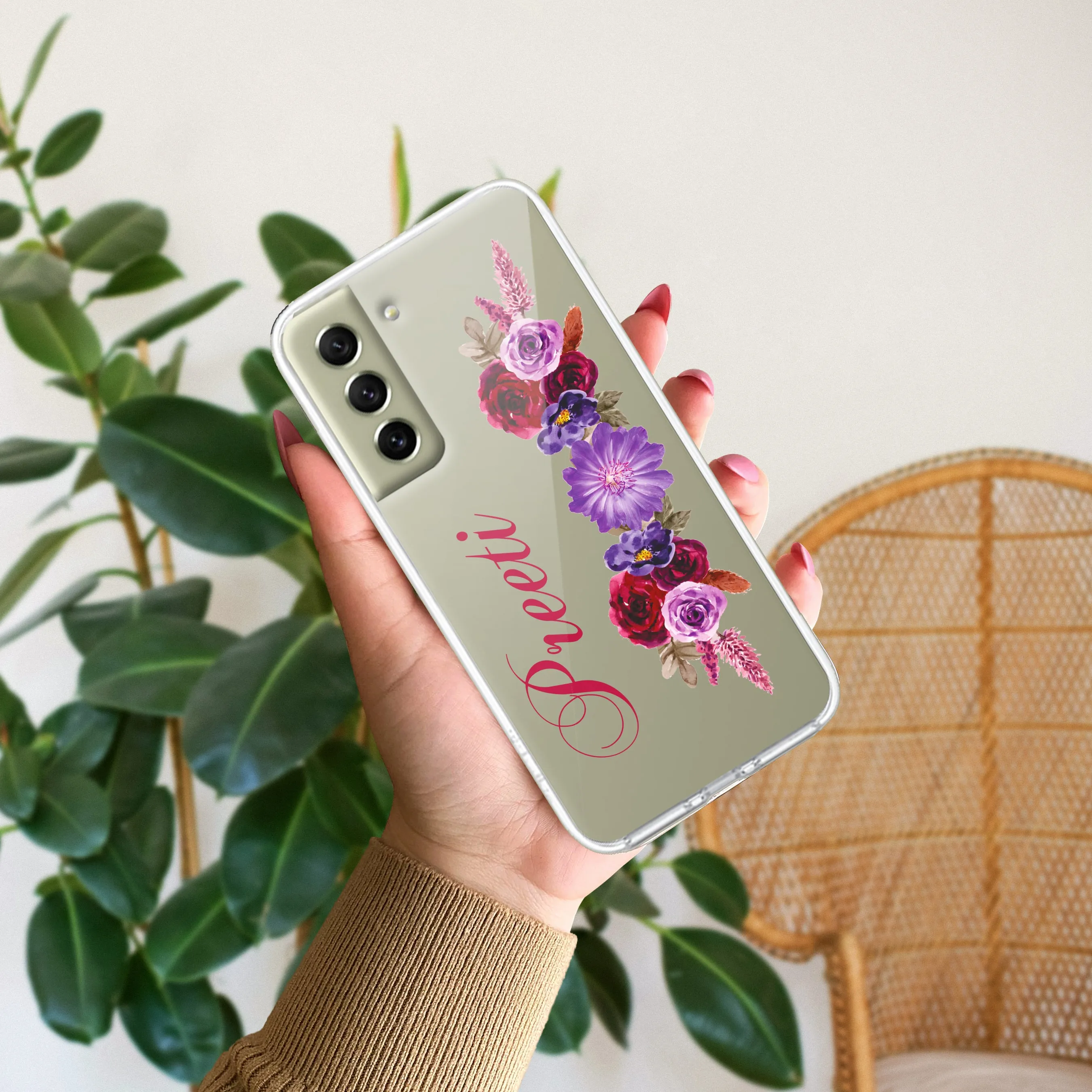 Blue Aster Floral Customize Transparent Silicon Case For Samsung