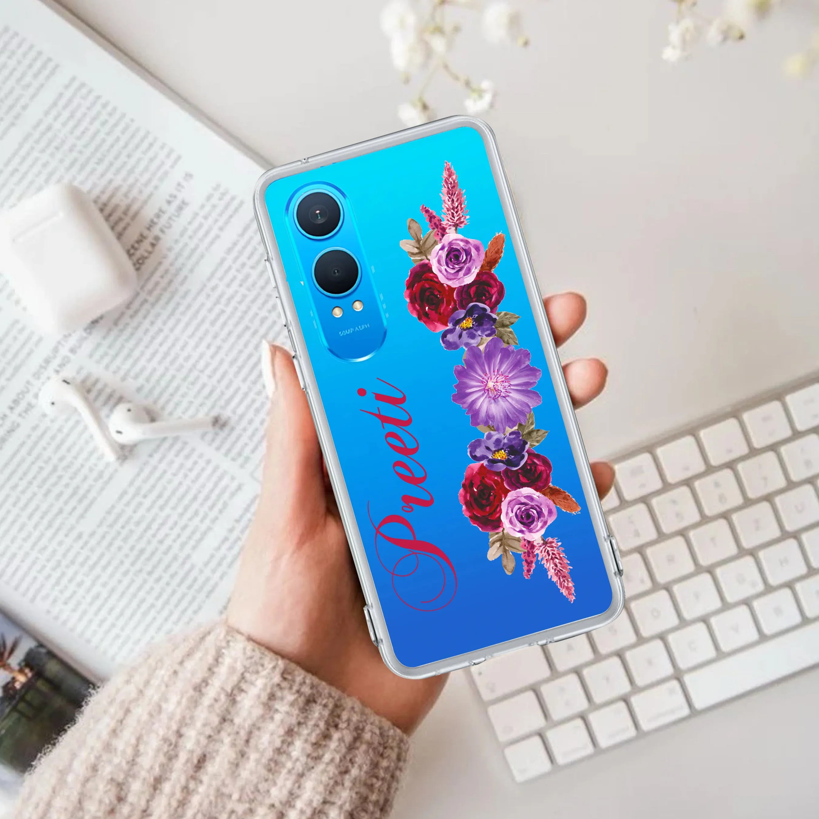 Blue Aster Floral Transparent Silicon Case For OnePlus