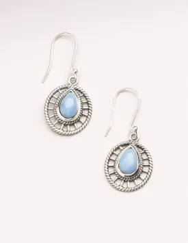 Blue Opal Teardrop Filigree Earrings