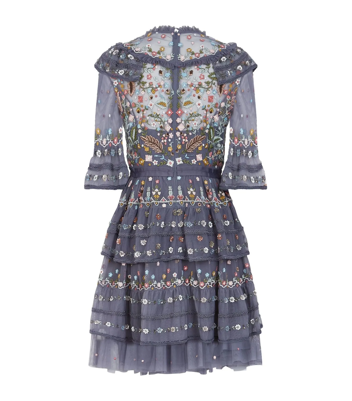 Blue Paradise Floral Embroidered Tulle Mini Dress