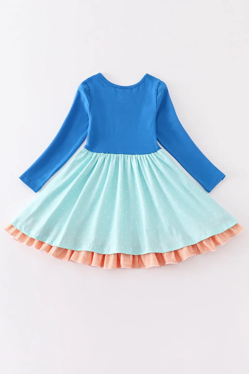 Blue pumpkin car applique dress