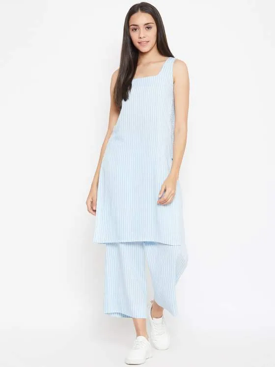 Blue Stripes Kurta With Stripes Pants