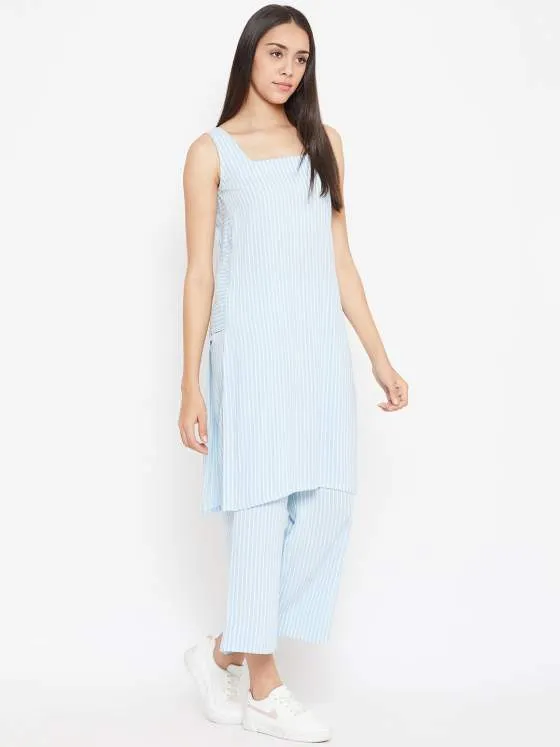 Blue Stripes Kurta With Stripes Pants