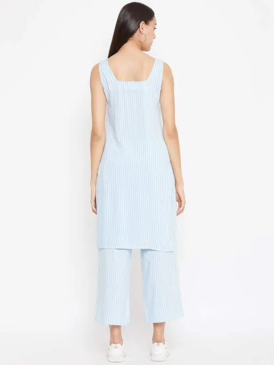 Blue Stripes Kurta With Stripes Pants