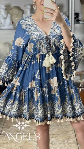 Blue/Cream Floral OS Dress