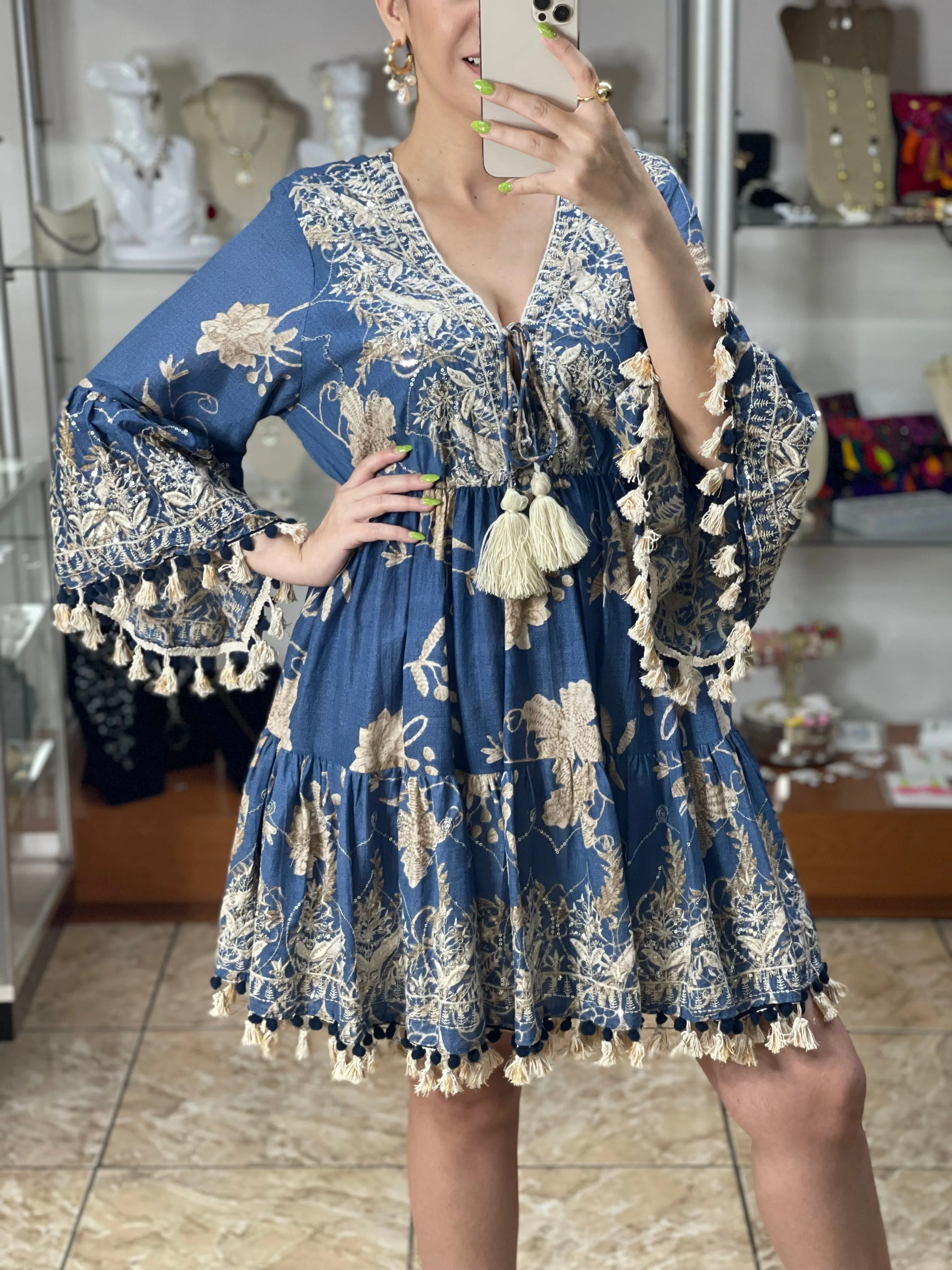 Blue/Cream Floral OS Dress