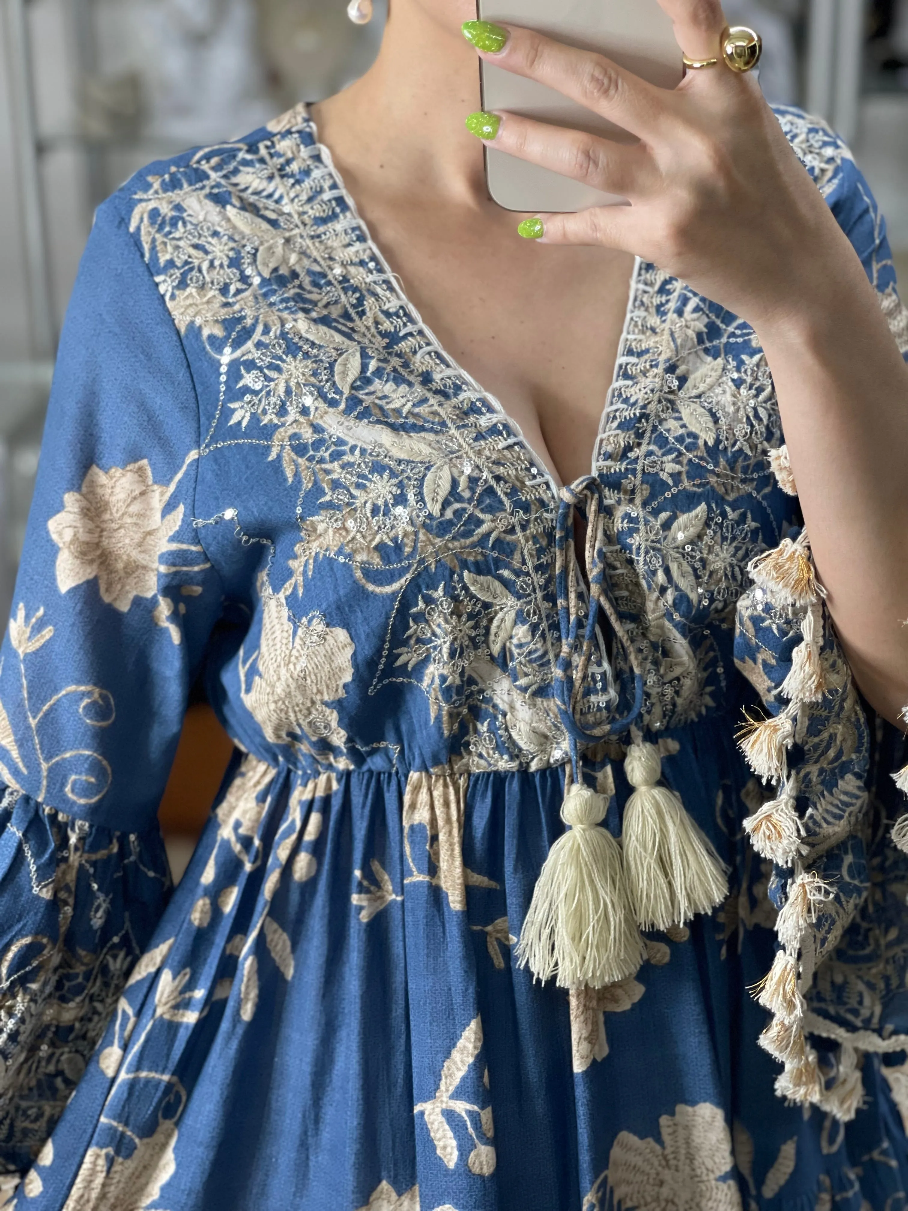 Blue/Cream Floral OS Dress