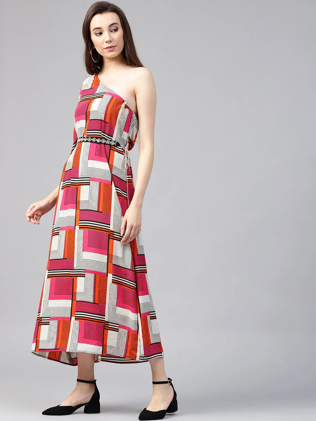 Bohemian One-Shoulder Printed Dress