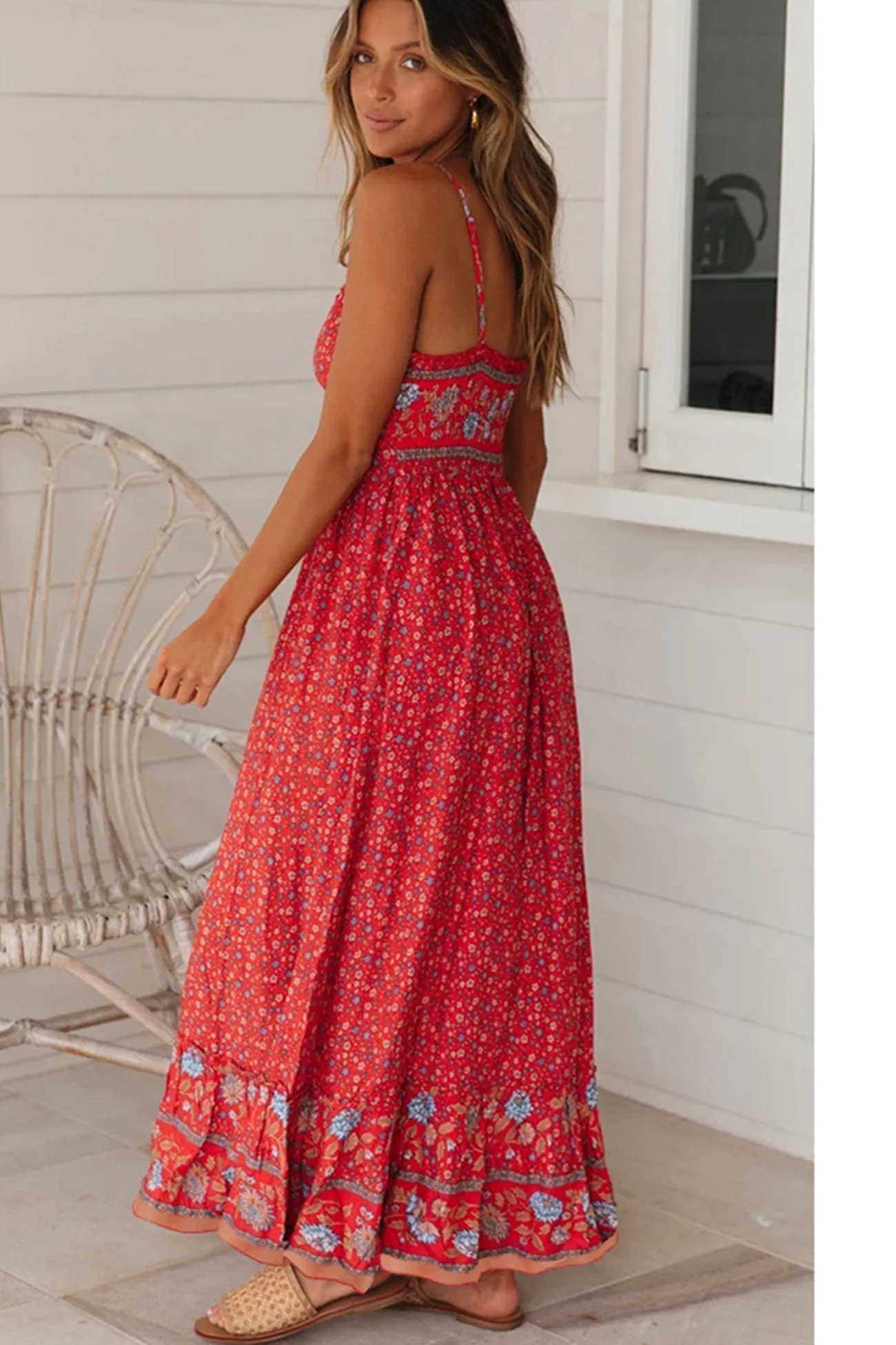 Bohemian V Neck Floral Maxi Dress