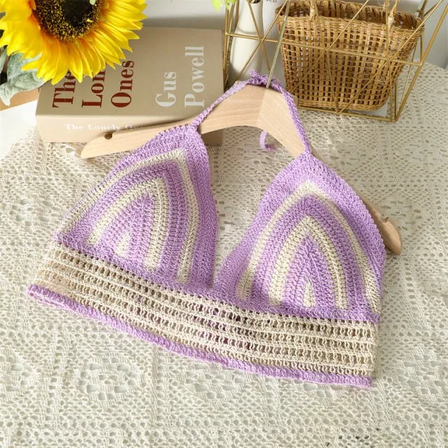 Boho Bohemian Summer Crochet Top Bikini Top Built in Bra