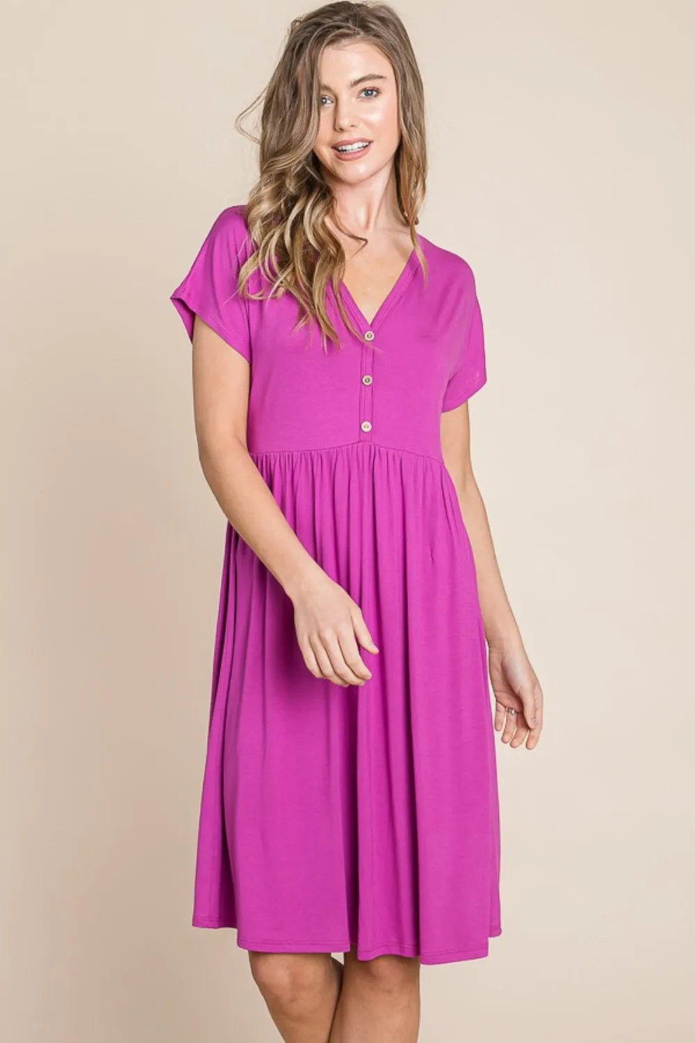 BOMBOM V-Neck Short Sleeve Dress