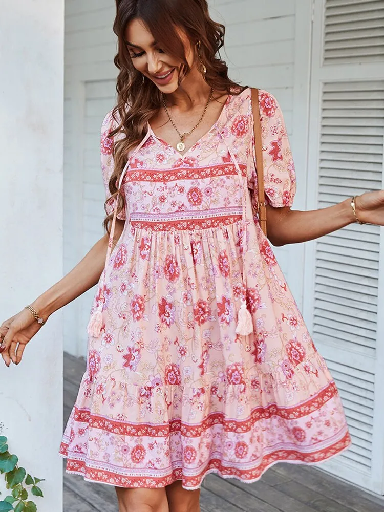 Bonnie Floral Puff Sleeve Summer Midi Dress