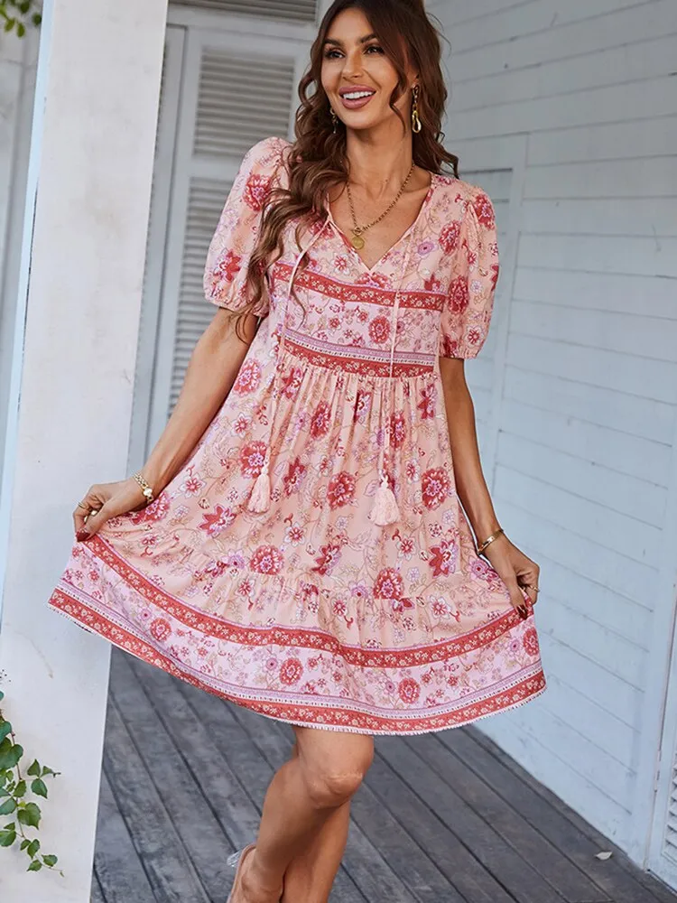 Bonnie Floral Puff Sleeve Summer Midi Dress