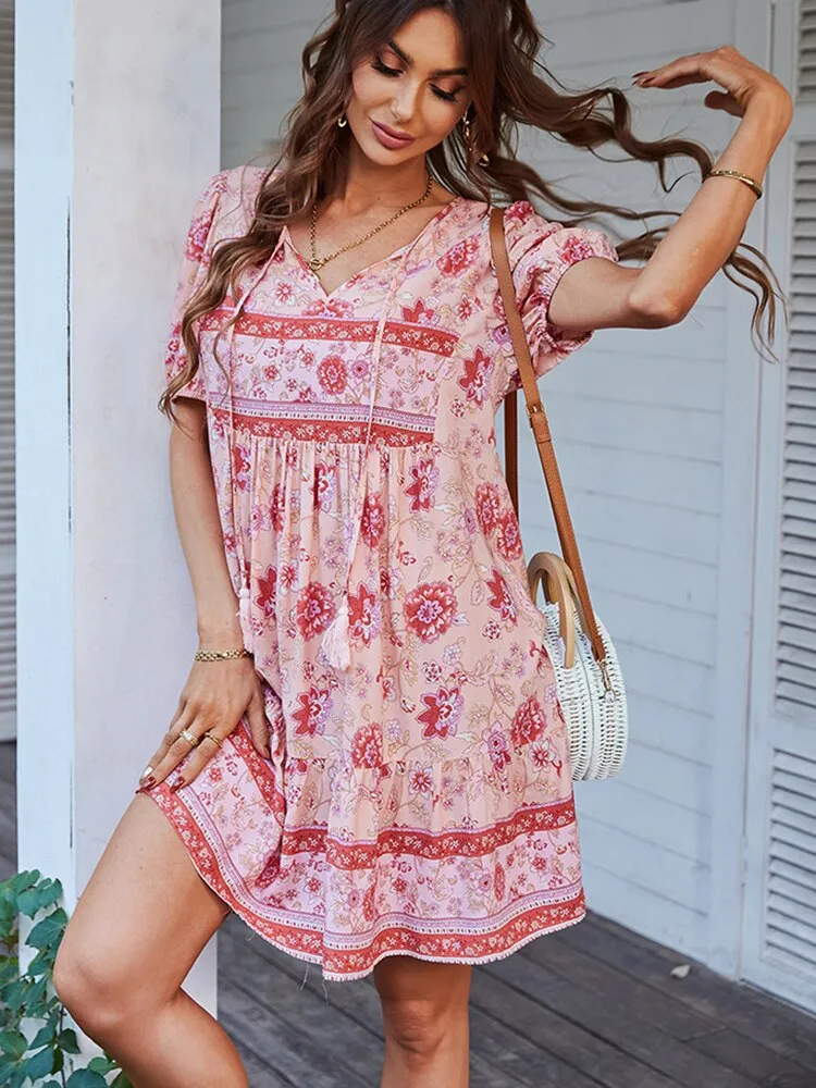 Bonnie Floral Puff Sleeve Summer Midi Dress