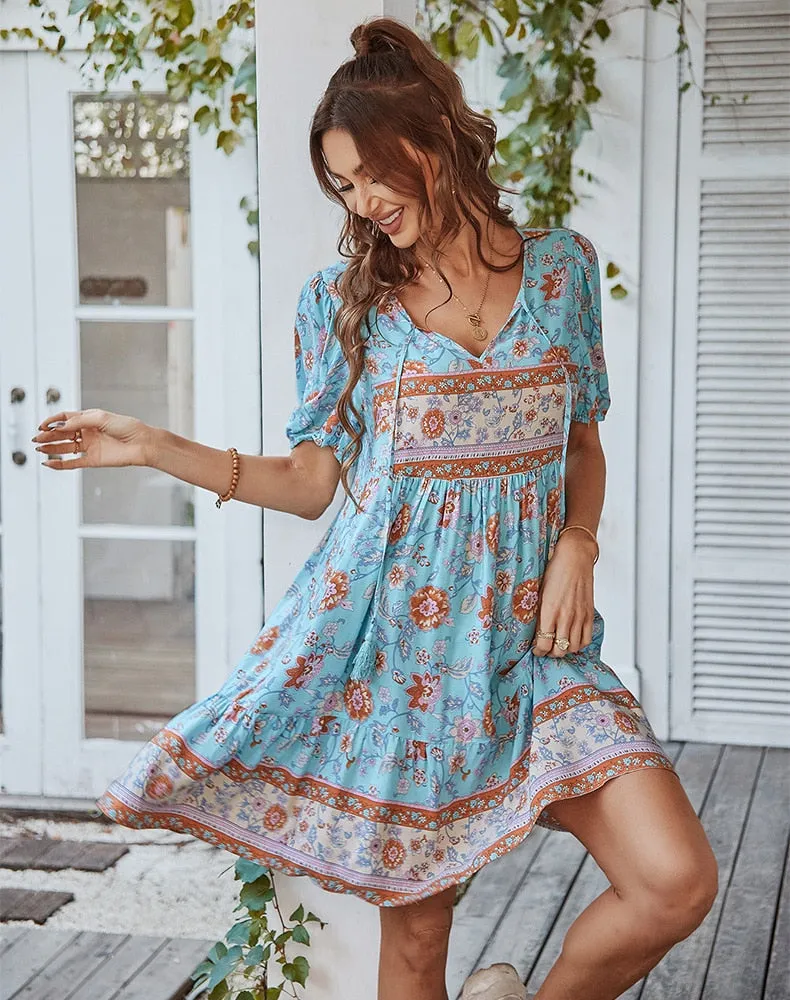 Bonnie Floral Puff Sleeve Summer Midi Dress