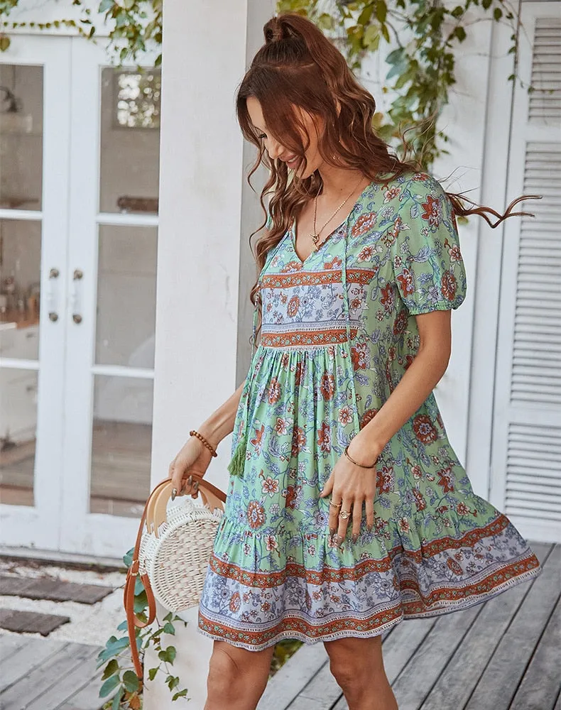 Bonnie Floral Puff Sleeve Summer Midi Dress