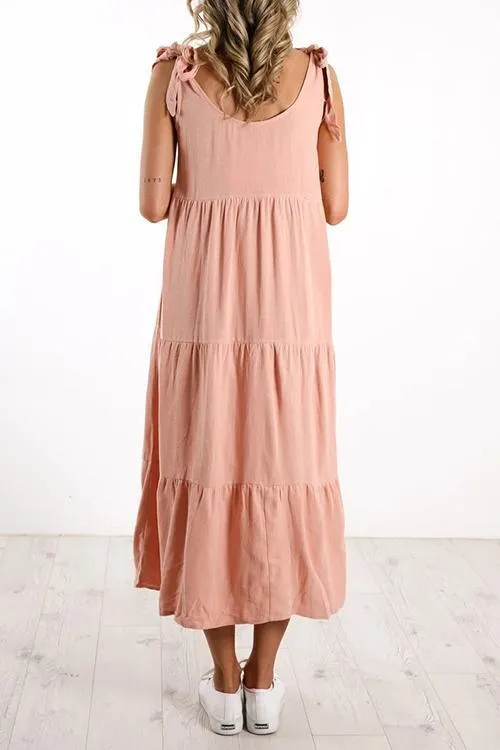 Bow Tie Ruffles Maxi Dress