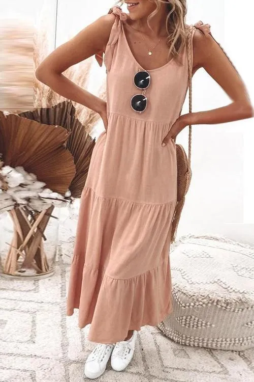 Bow Tie Ruffles Maxi Dress