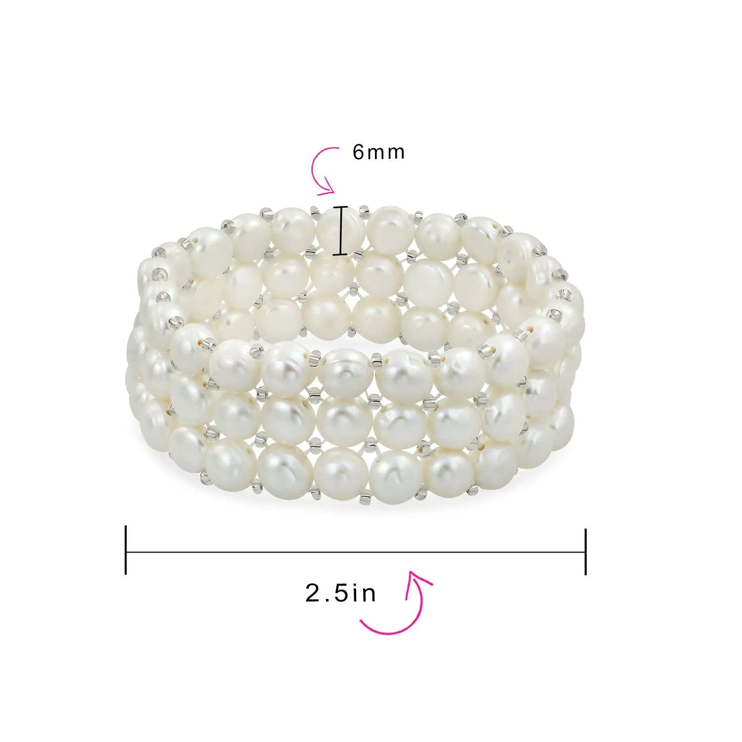 Bridal Baroque Freshwater Cultured Pearl Stretch Strand Bracelet 6-8"