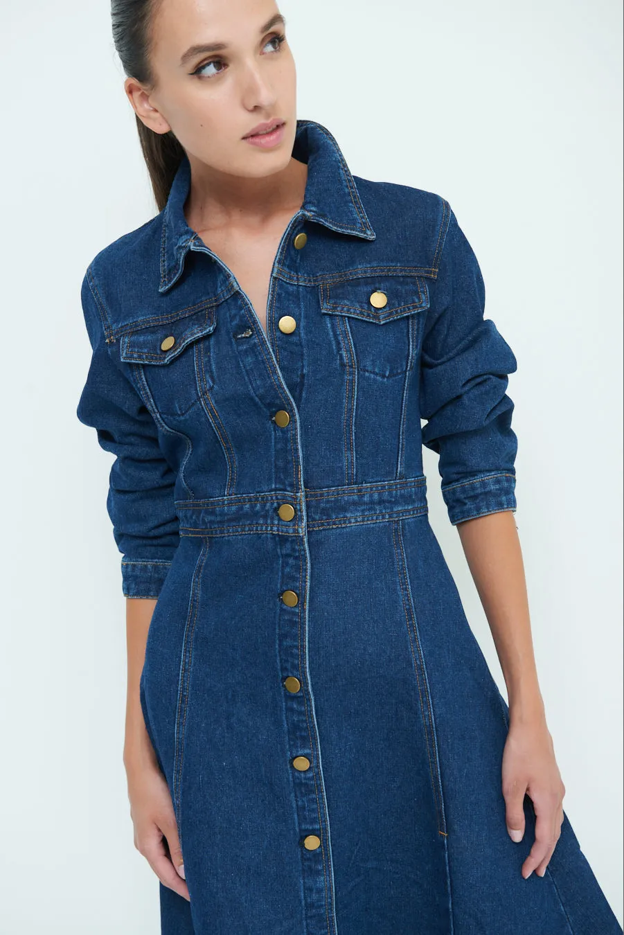 Button-down denim midi dress wholesale