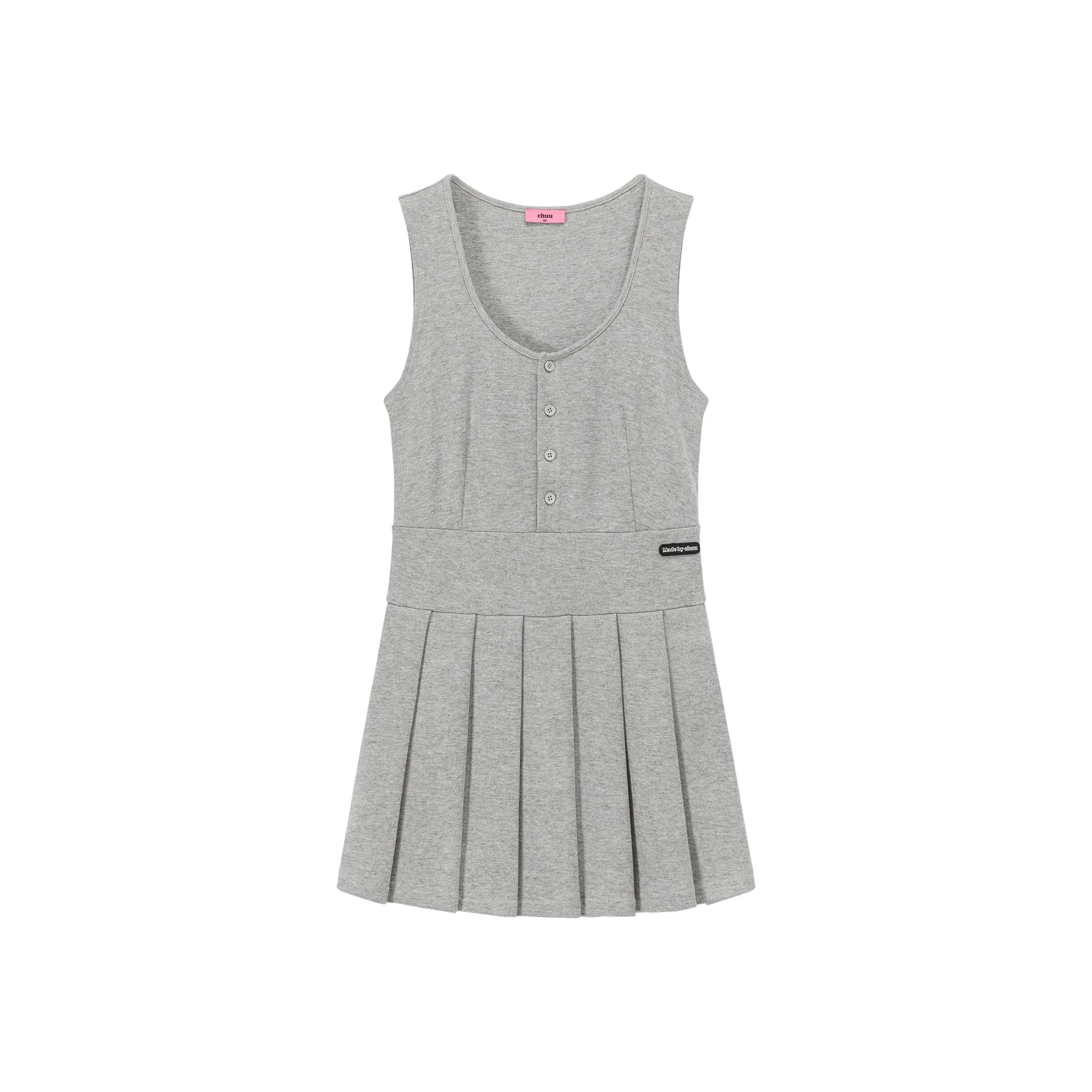 Button Pleated Tank Top Dress