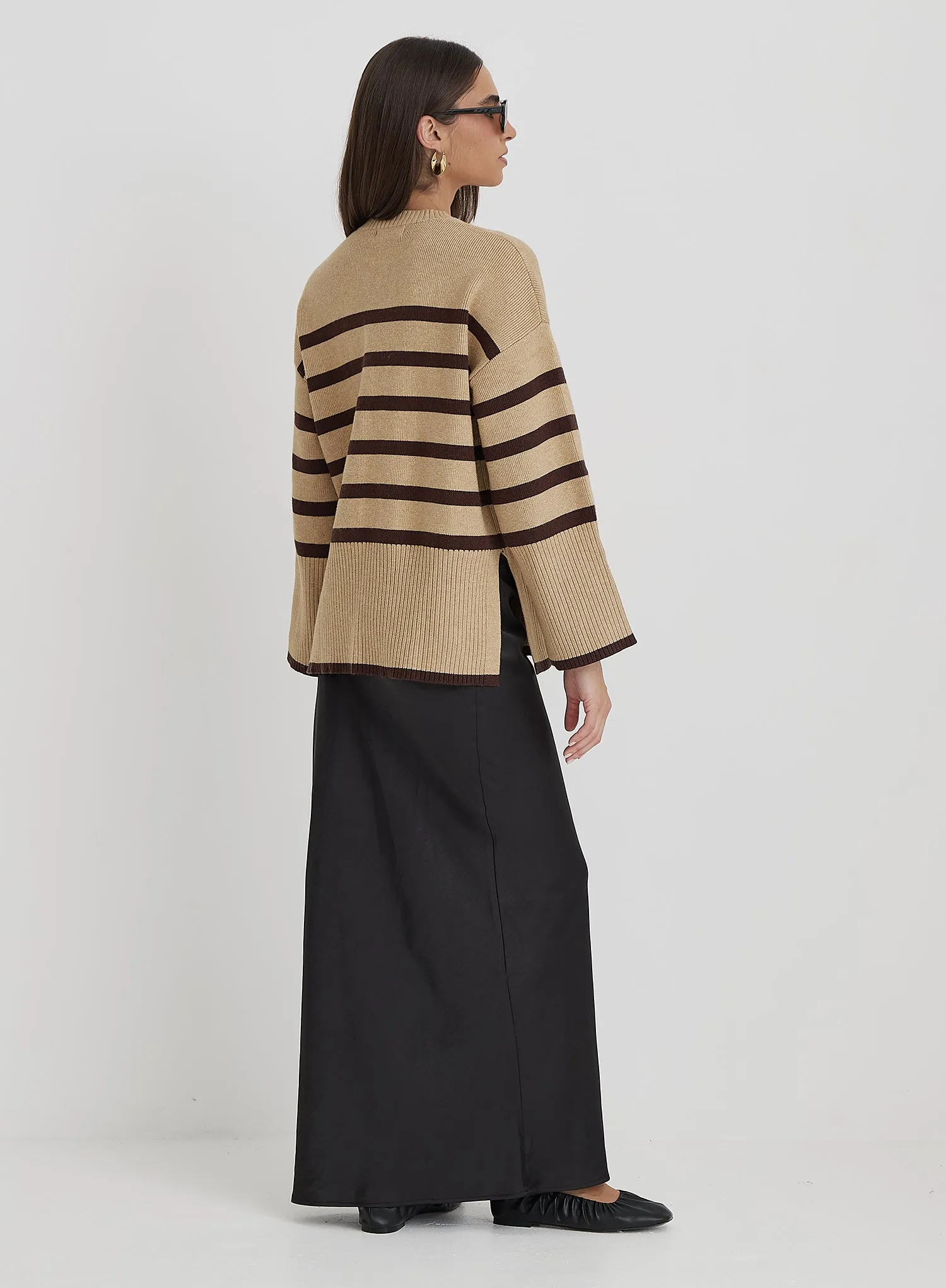 Camel Striped Boxy Knitted Jumper - Cleo