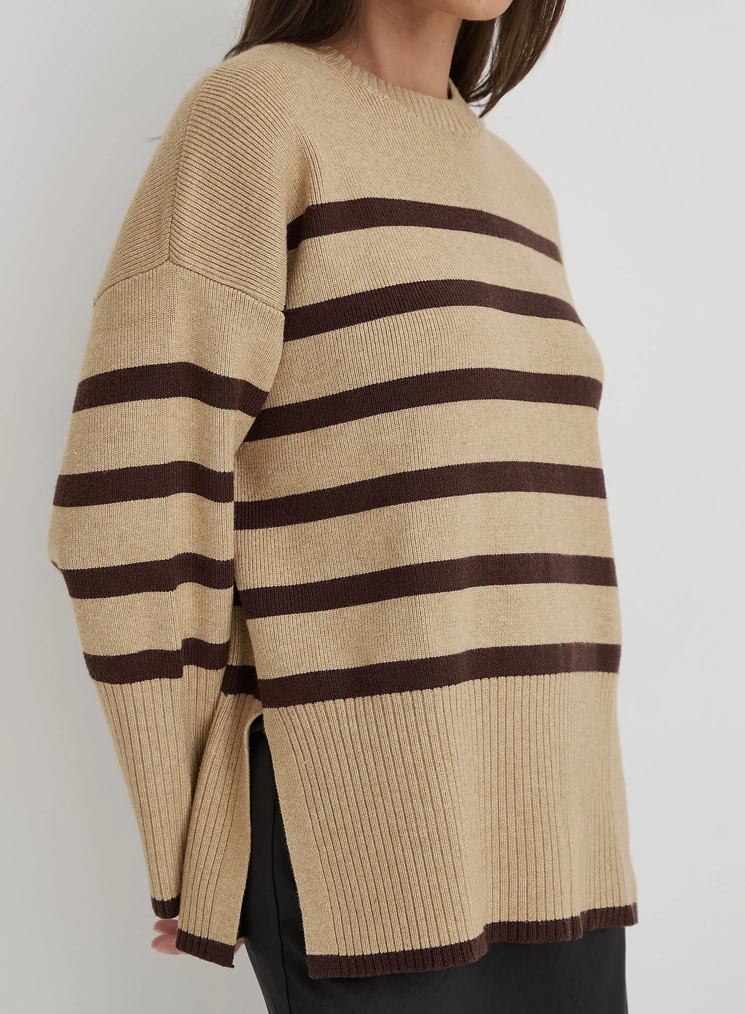 Camel Striped Boxy Knitted Jumper - Cleo