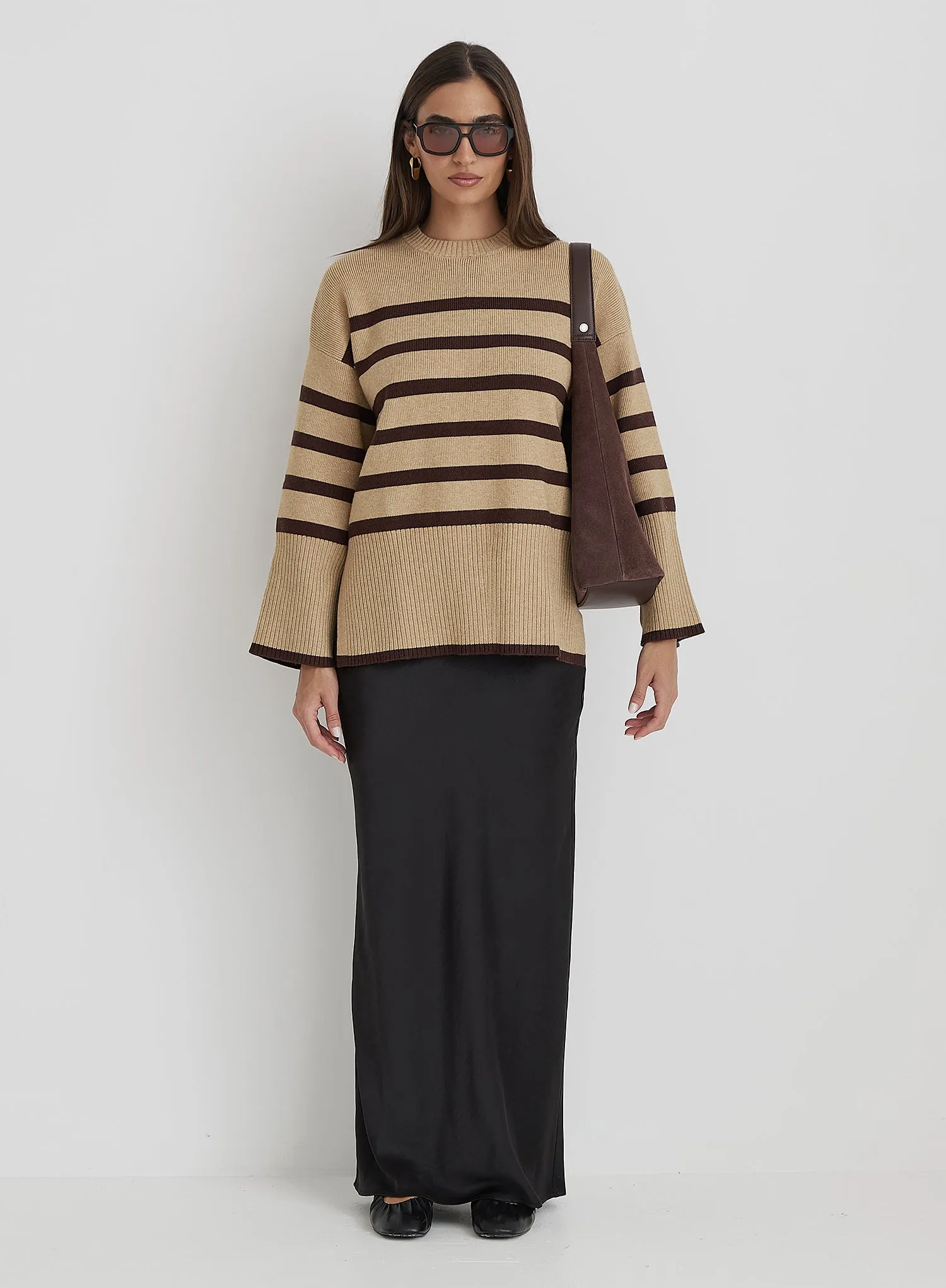 Camel Striped Boxy Knitted Jumper - Cleo