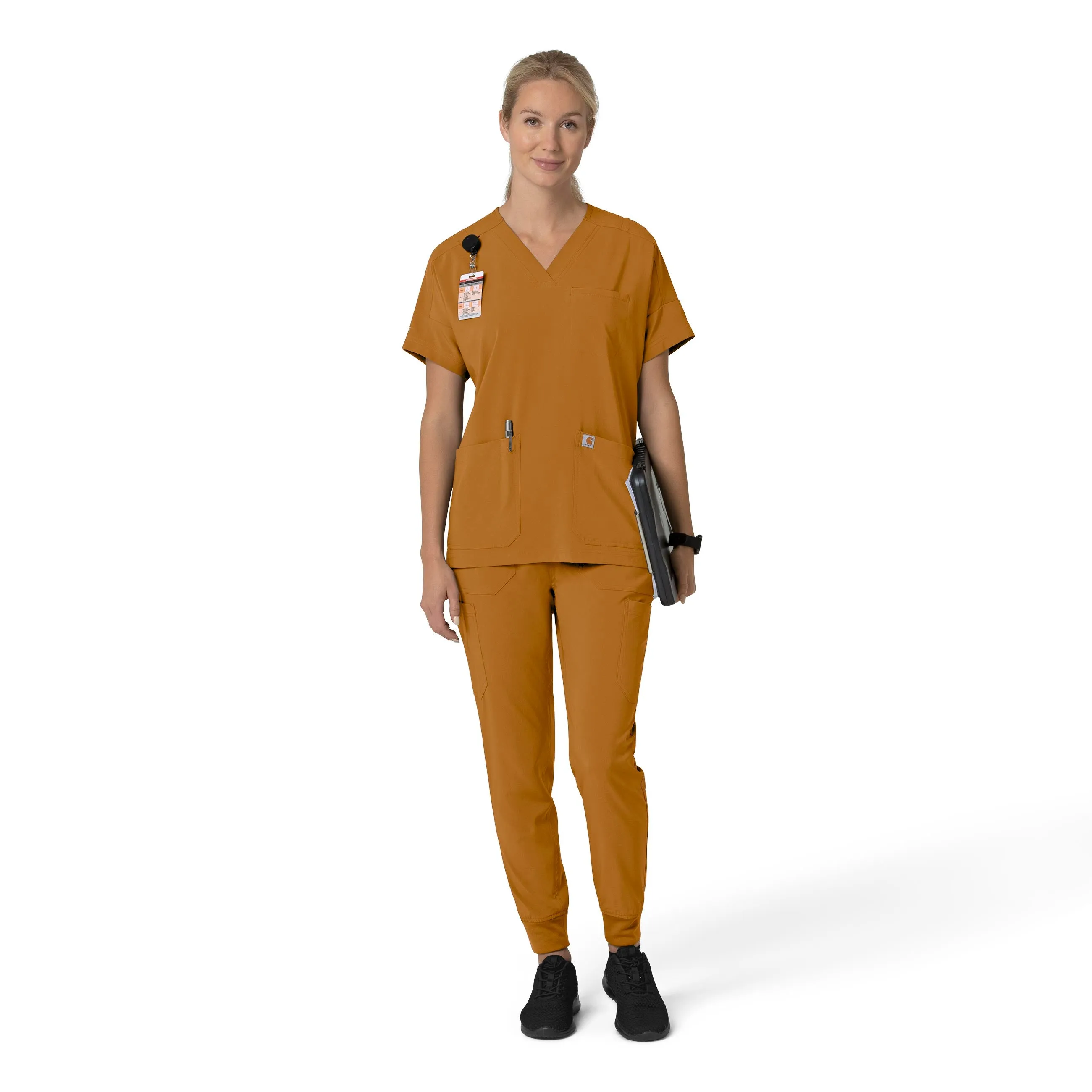 Carhartt Force Cross-Flex Women's Oversized V-Neck Scrub Top - Fox Brown