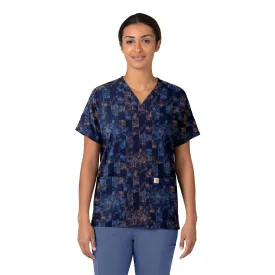 Carhartt Women's Oversized V-Neck Scrub Top - Charming Checks