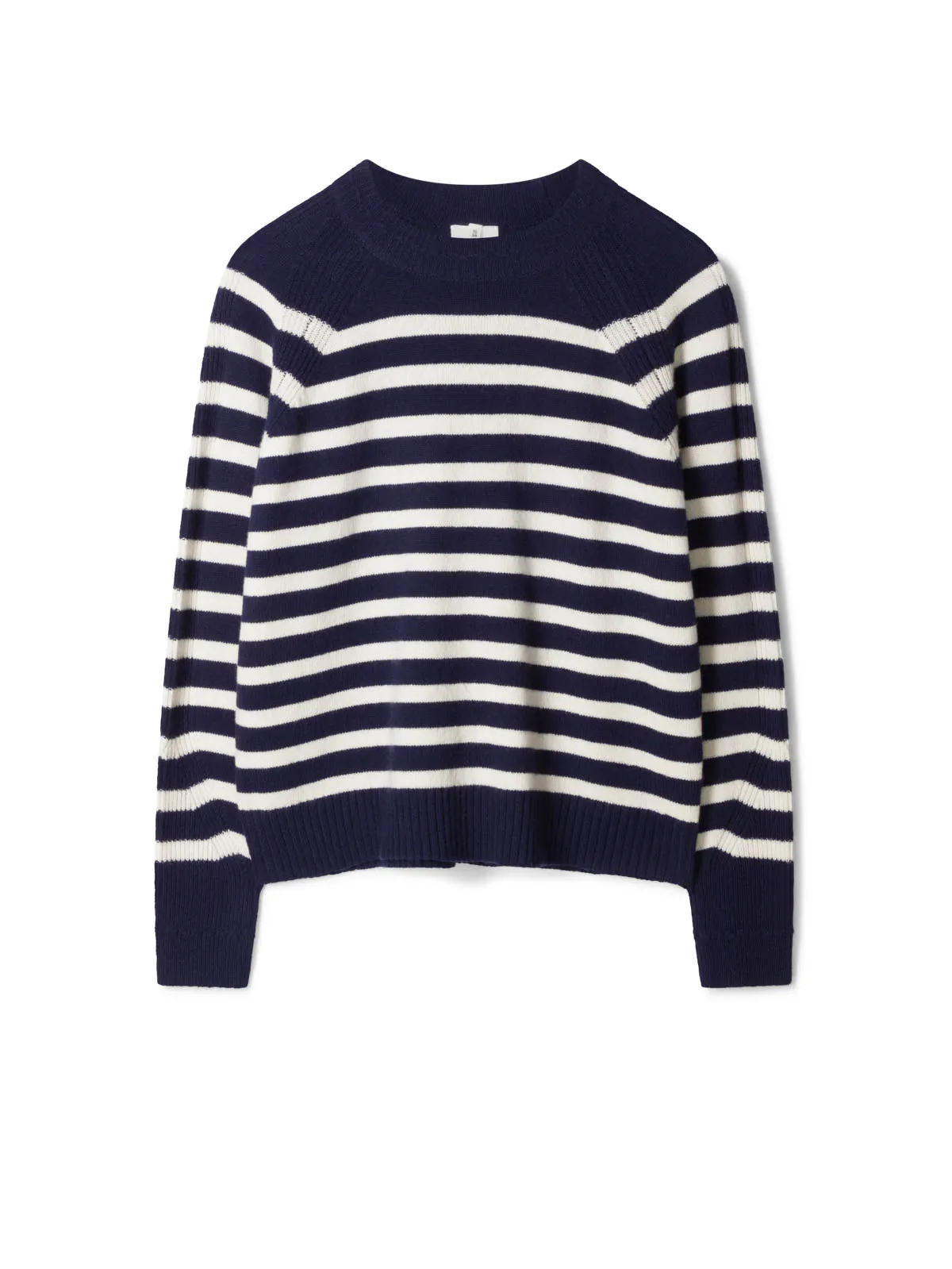 Celaeno Striped Lambswool Funnel Neck Jumper - Navy