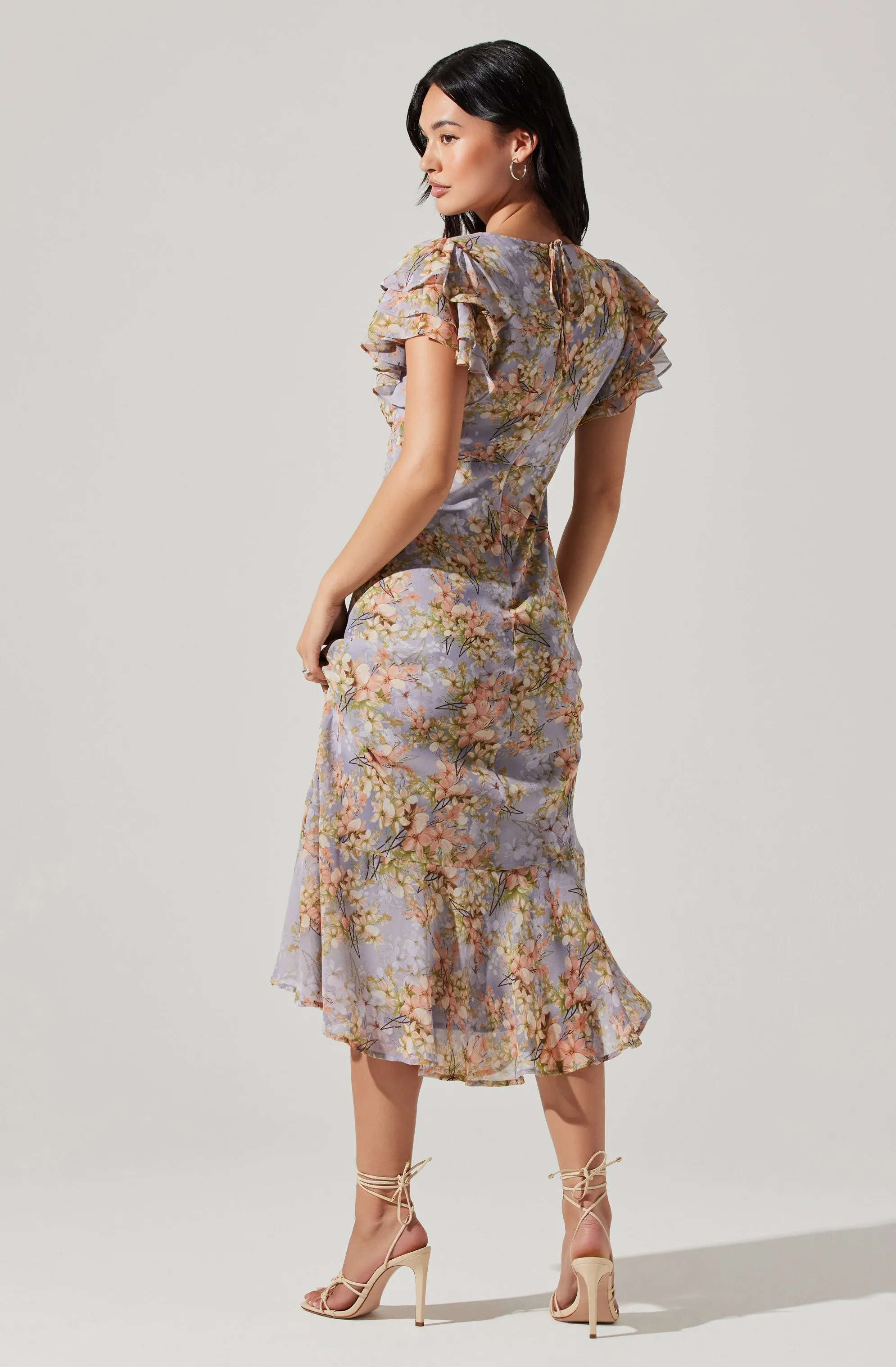 Celestine Floral Flutter Sleeve Midi Dress