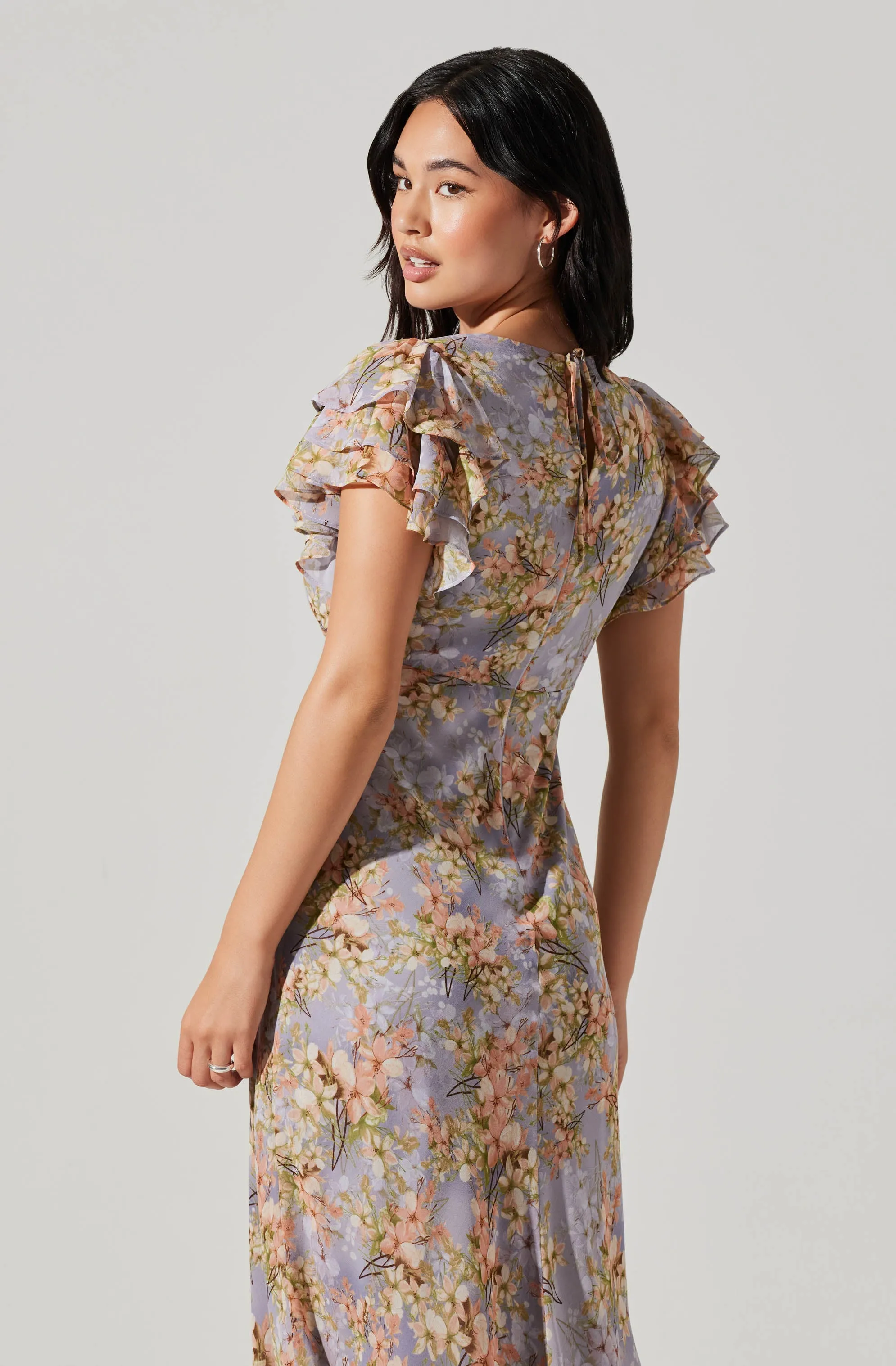 Celestine Floral Flutter Sleeve Midi Dress