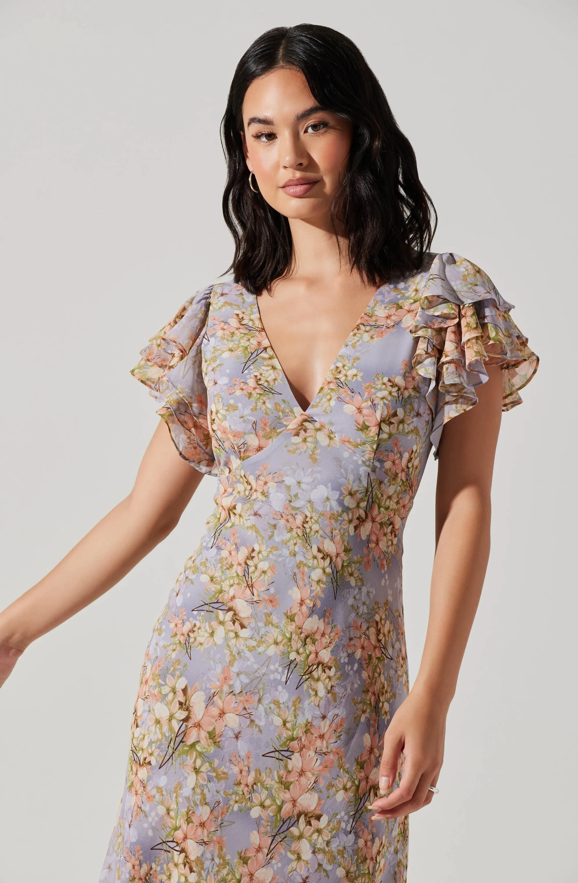 Celestine Floral Flutter Sleeve Midi Dress