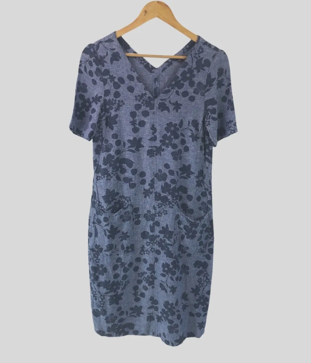 Chambray Floral Linen Dress