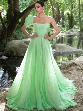 Charming One-shoulder A-line Ball Gown Long Prom Dresses, PDS0259