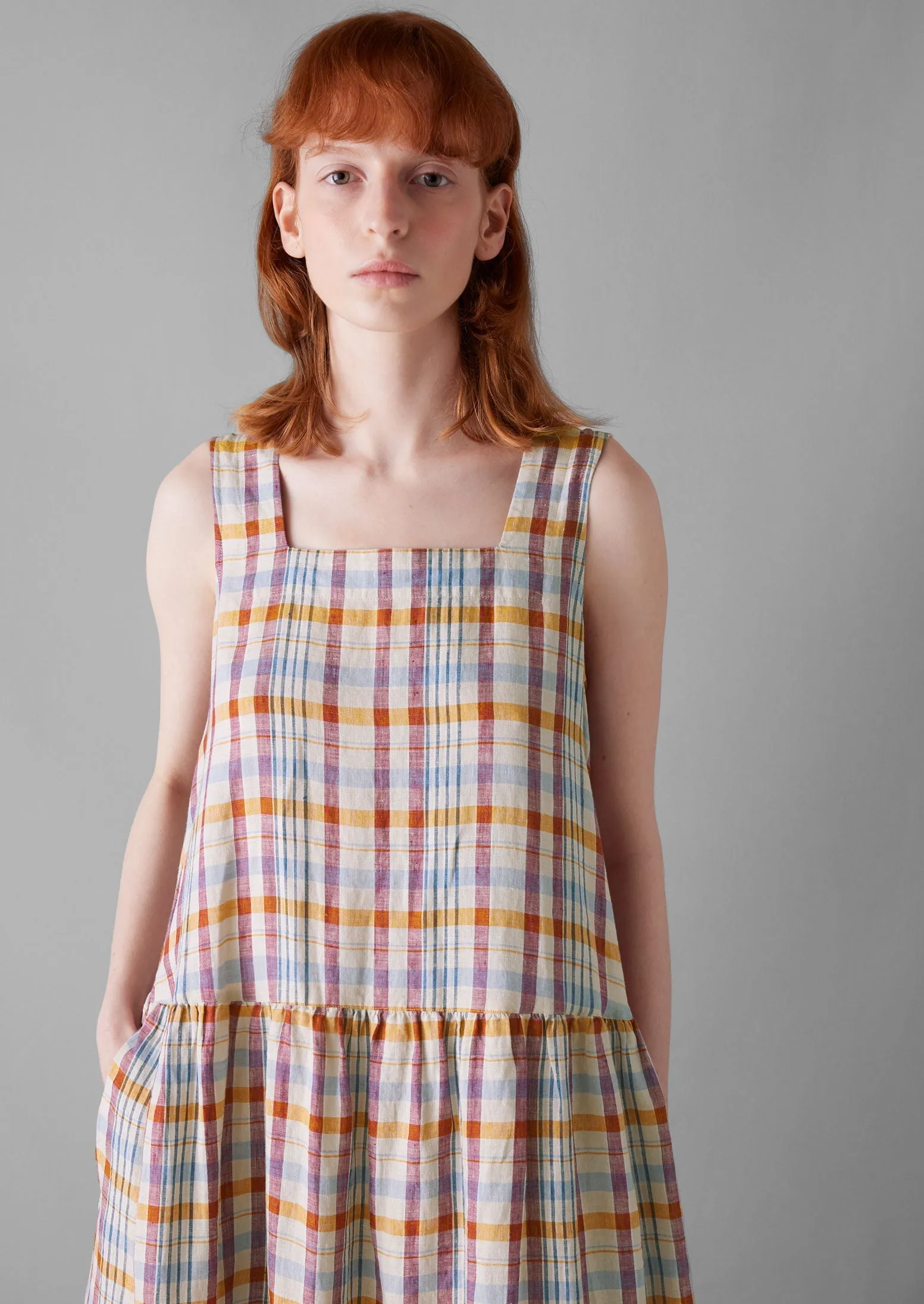 Check Linen Dropped Waist Dress | Madder