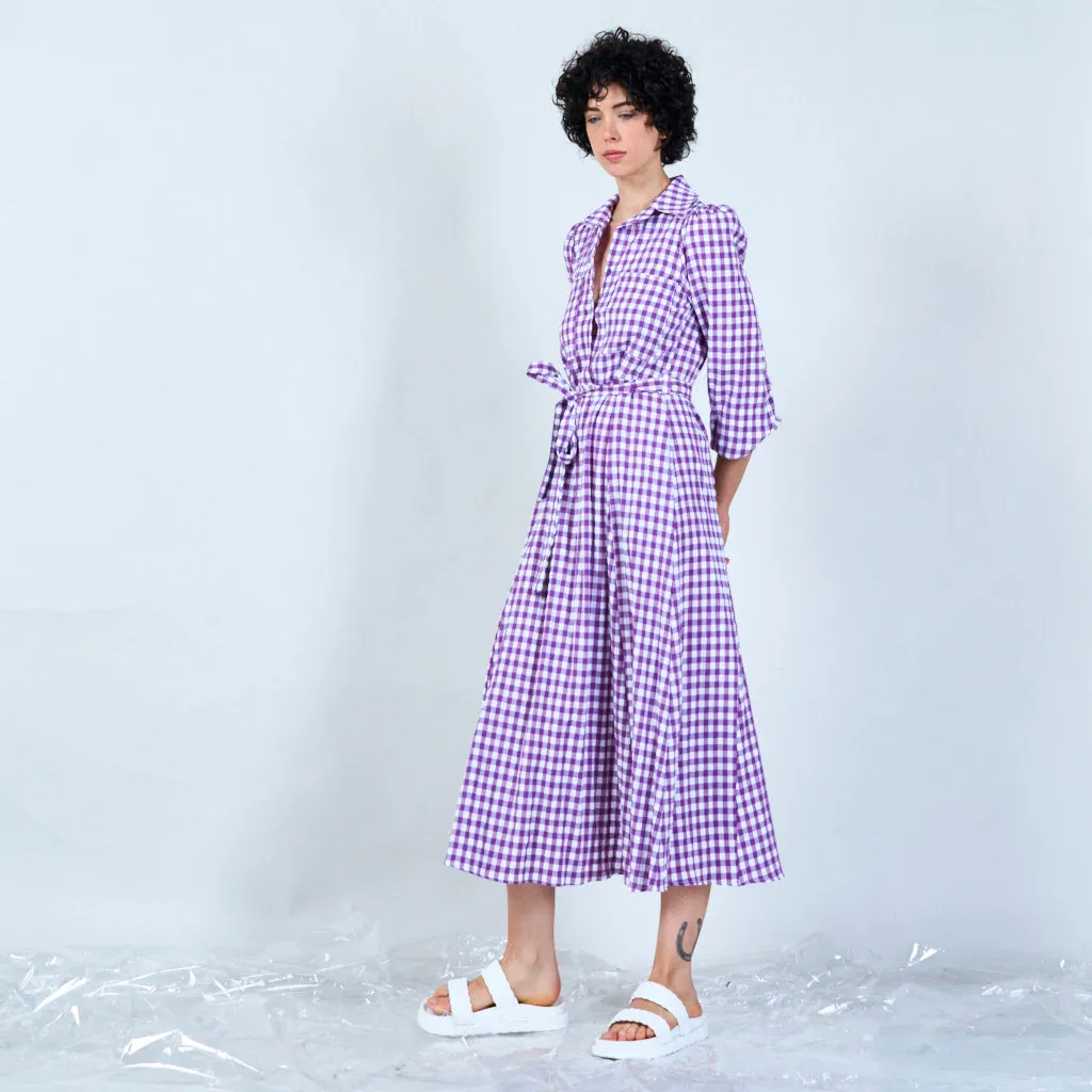 Checked long-sleeve maxi dress wholesale