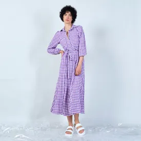 Checked long-sleeve maxi dress wholesale