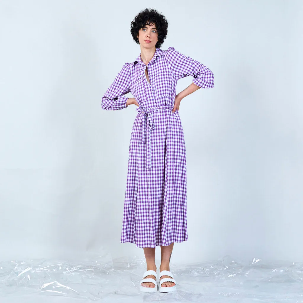 Checked long-sleeve maxi dress wholesale