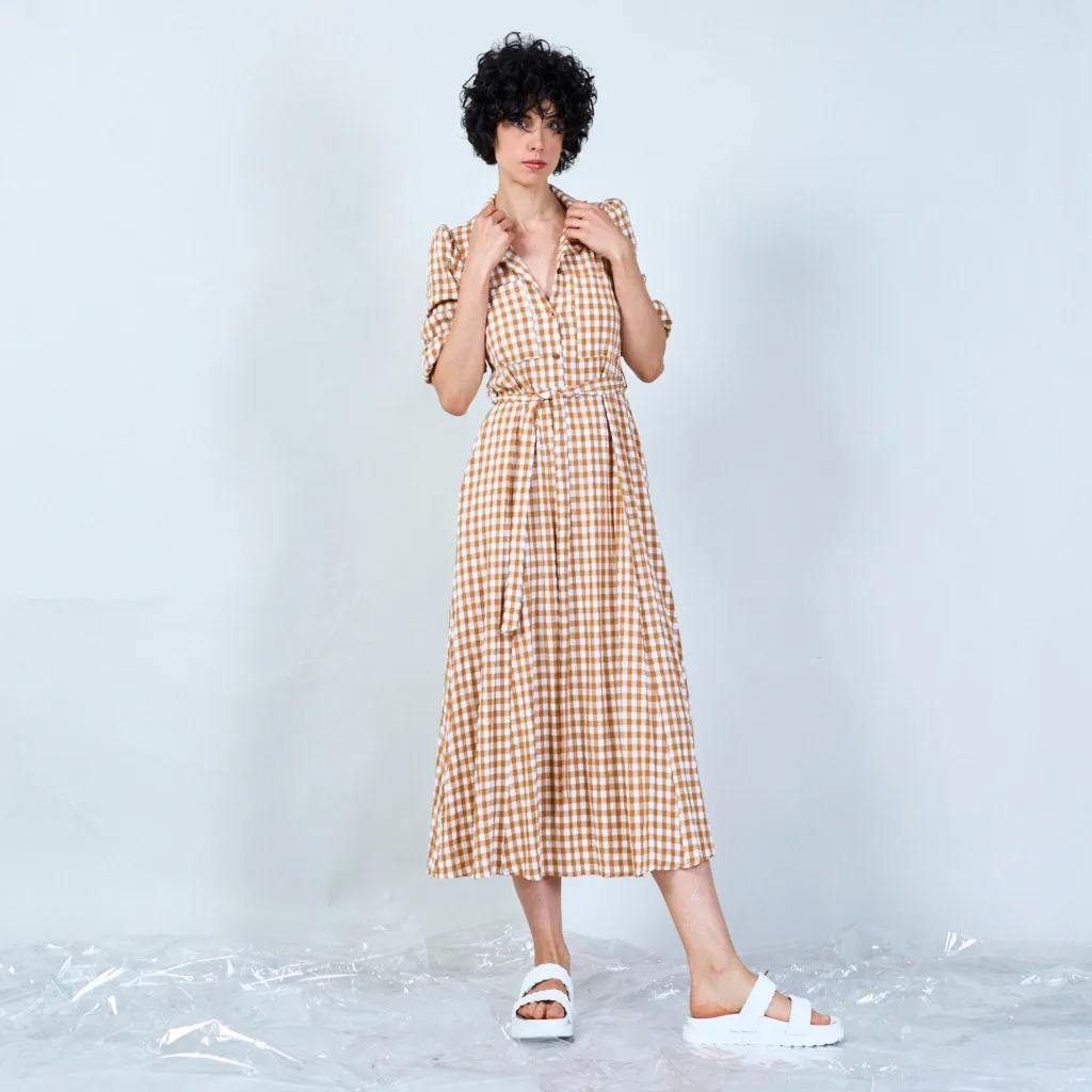 Checked long-sleeve maxi dress wholesale