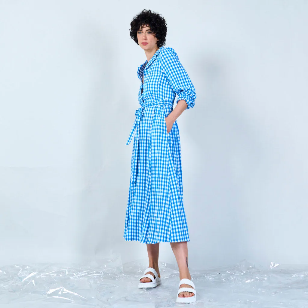 Checked long-sleeve maxi dress wholesale