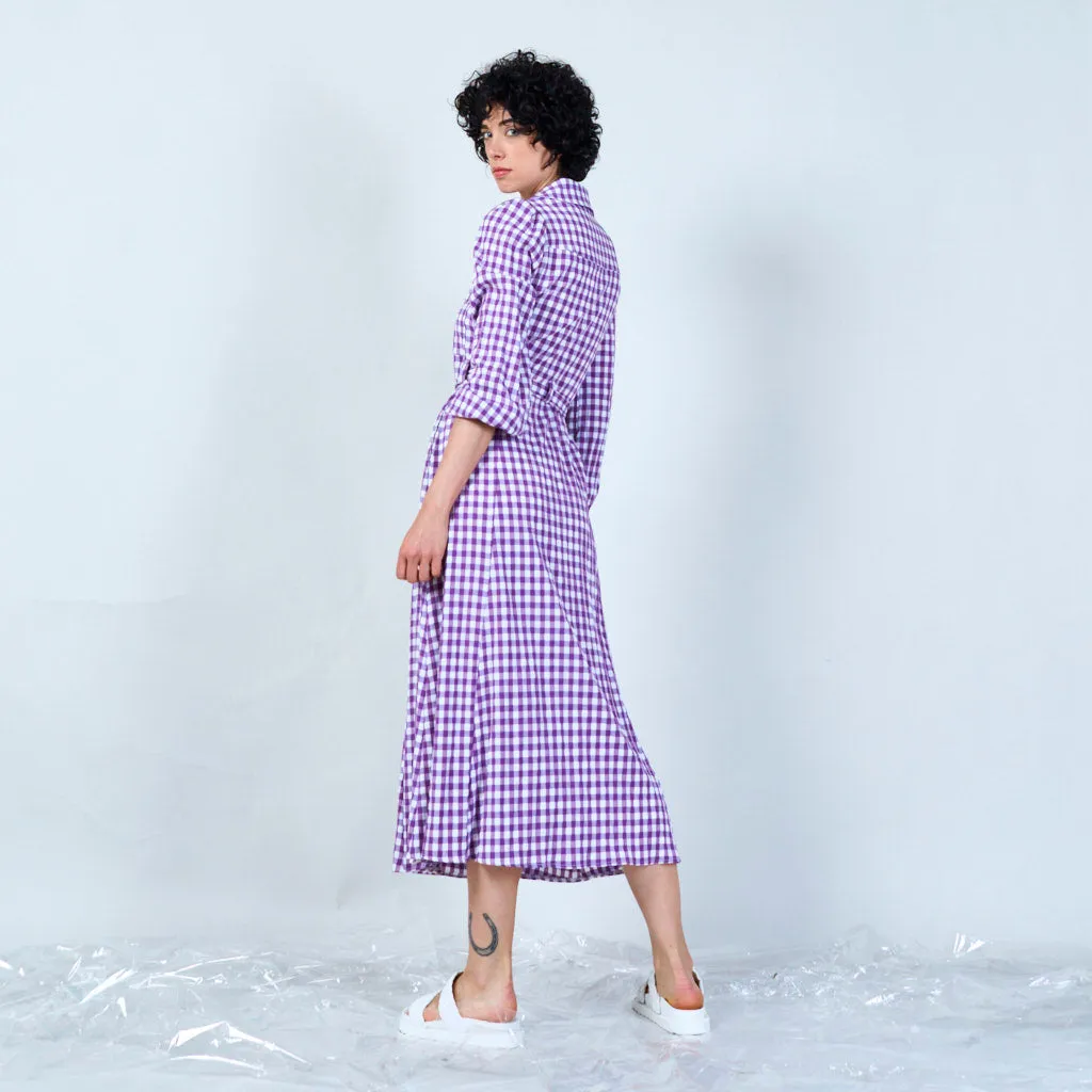 Checked long-sleeve maxi dress wholesale