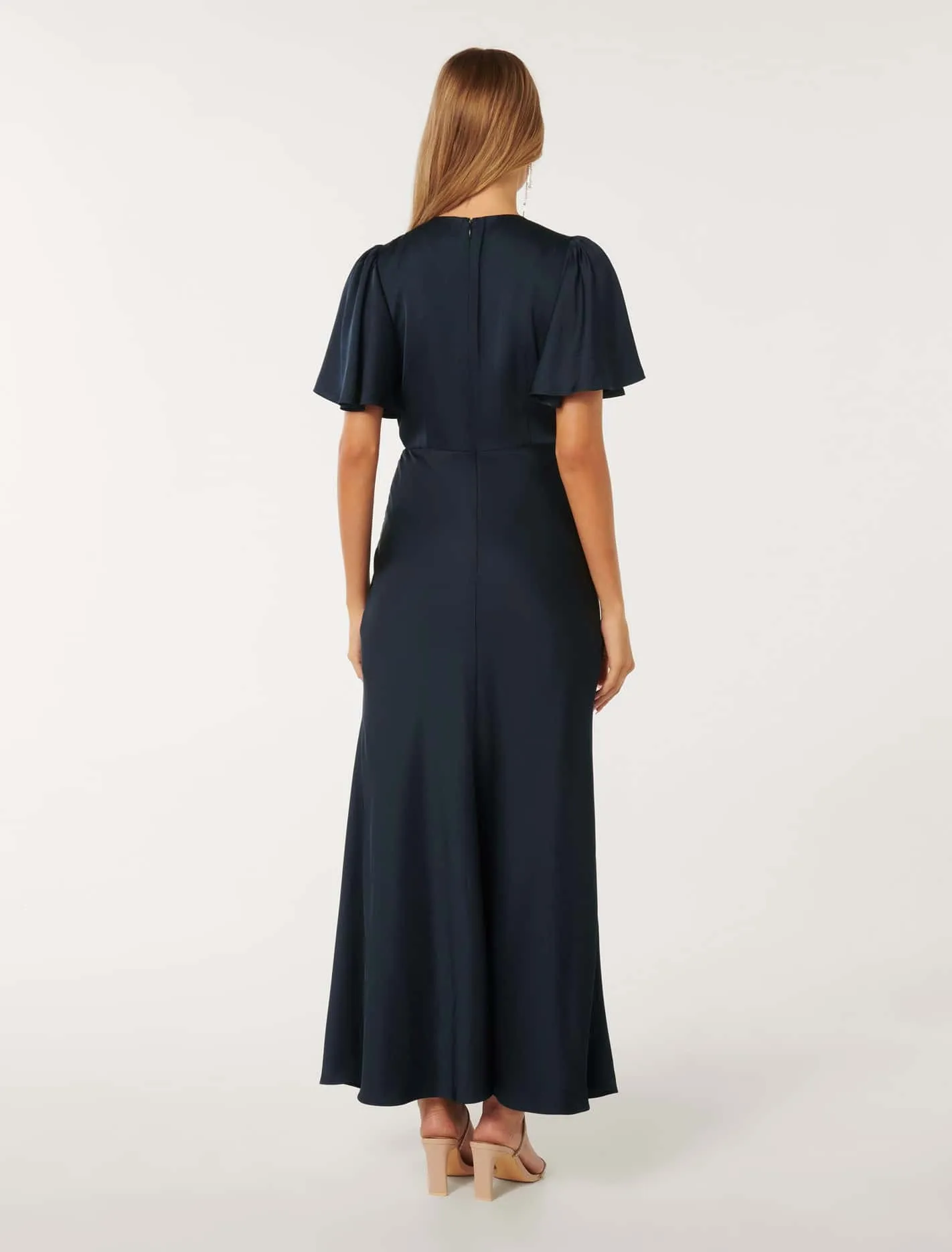 Chelsea Flutter Sleeve Satin Maxi Dress