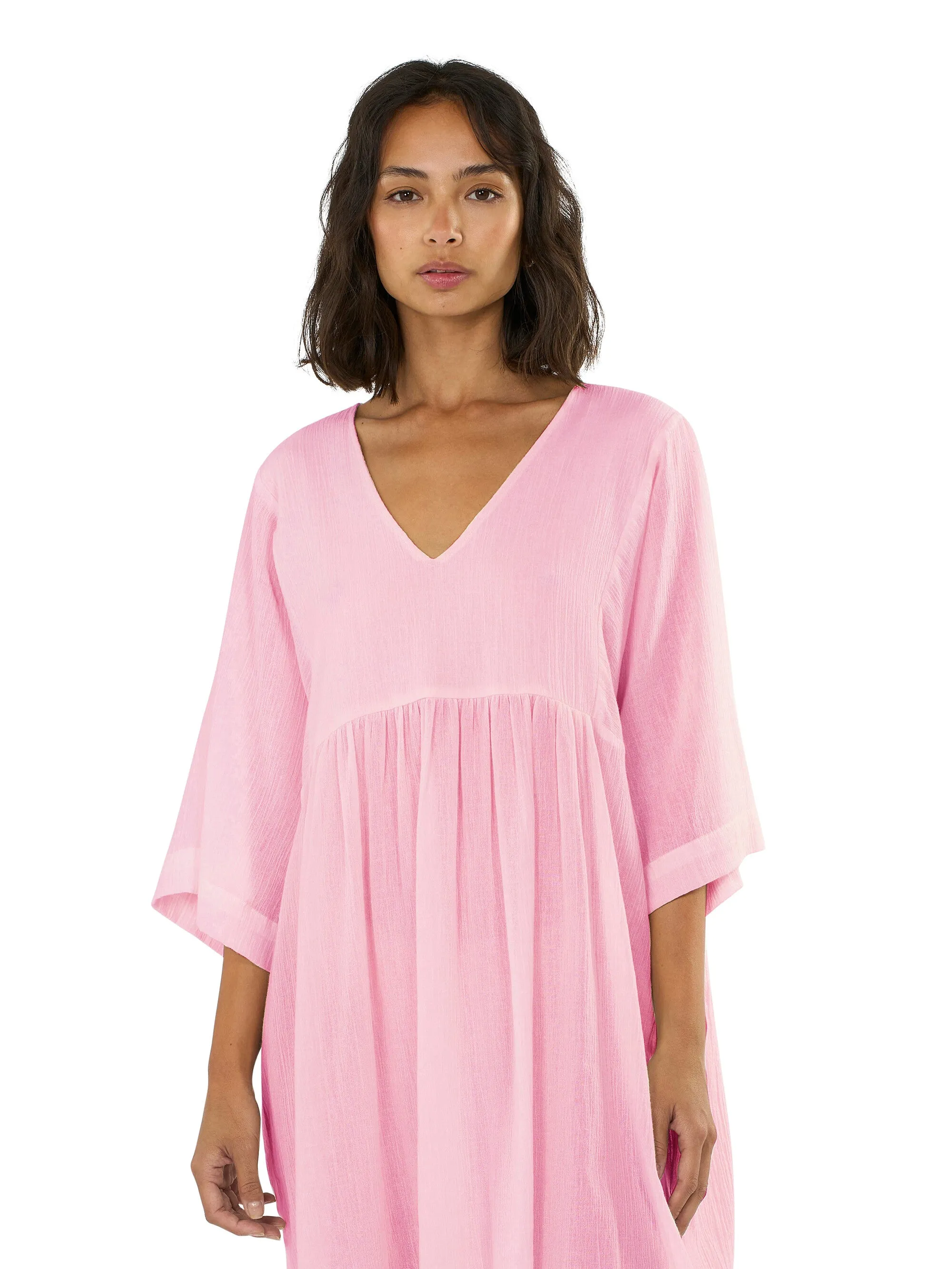 Cotton crepe A-shape dress - Parfait Pink