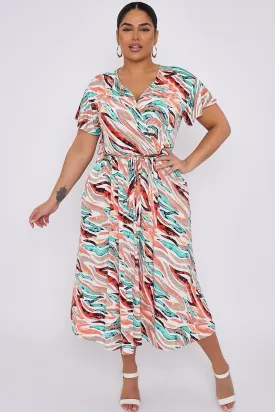 Dani Faux Wrap Dress in Abstract Print