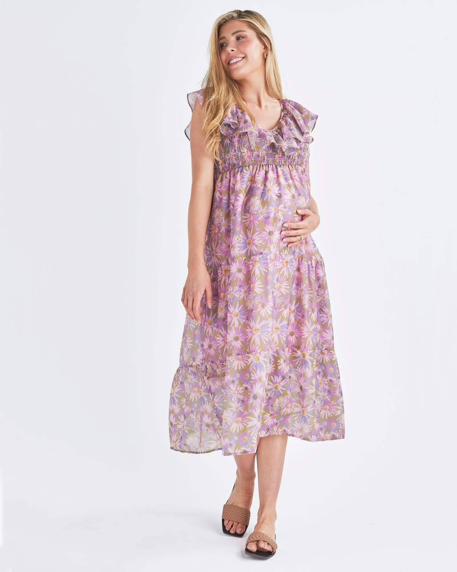 Daphne Reversible Maternity Baby Shower Dress in Lilac Floral