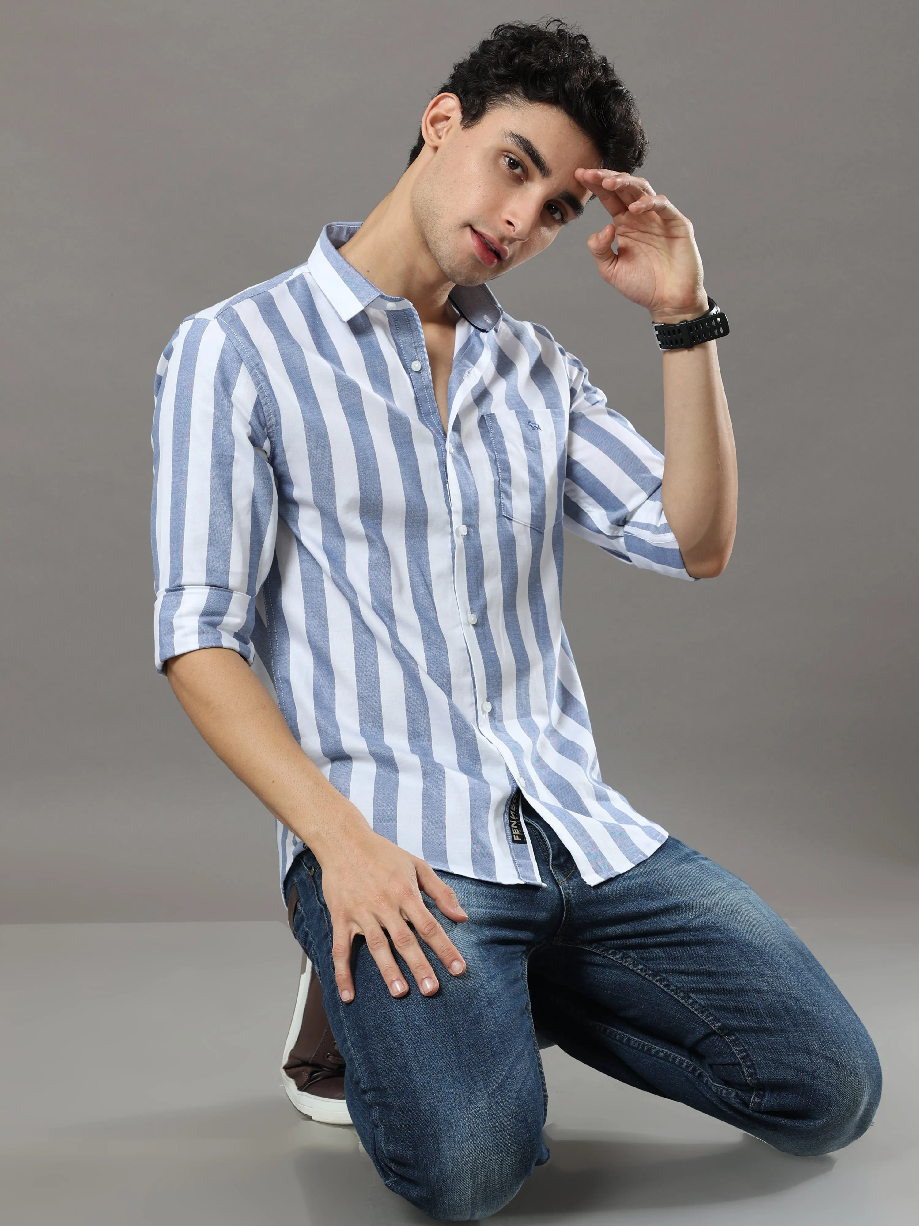 Dark Blue And White Stripes Shirt