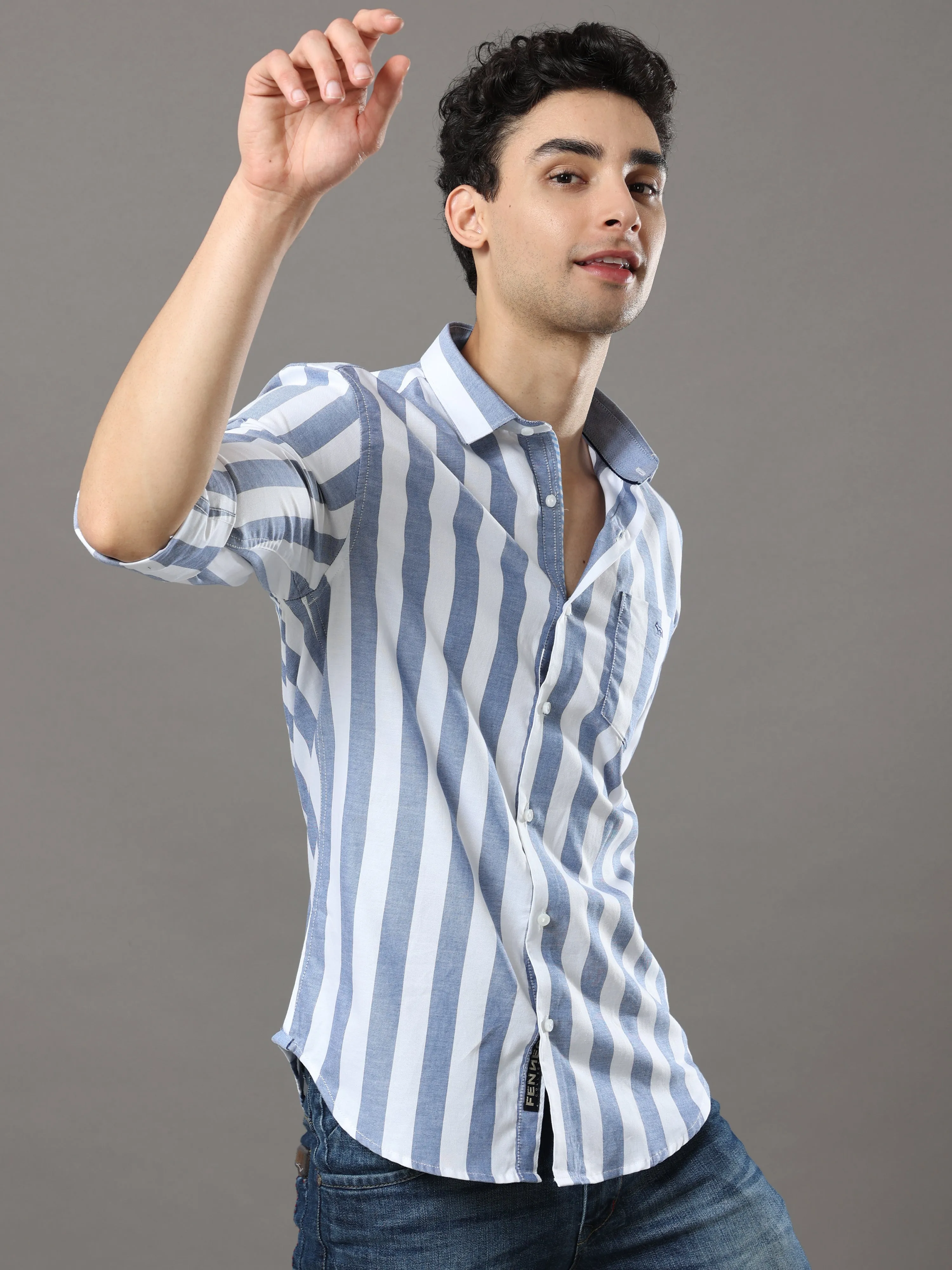 Dark Blue And White Stripes Shirt